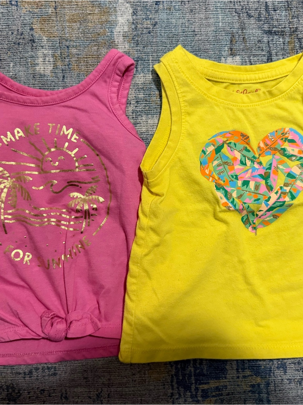 Girls' Sleeveless Tank Tops - Pink & Yellow